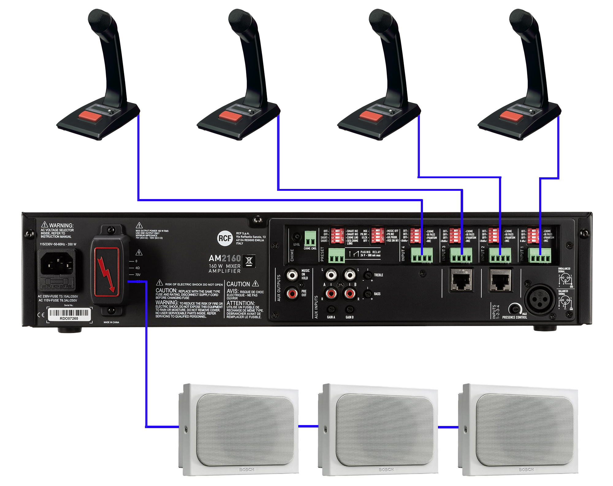 Example schematic for a four mic paging solution